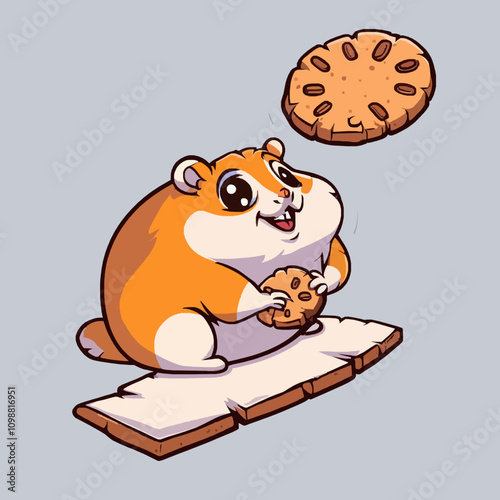 Joyful Hamster Delightfully Snacking on a Cookie Treat