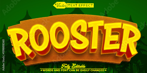 Cartoon Rooster Vector Editable Text Effect Template