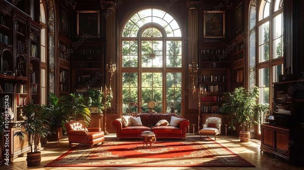 Obraz premium Grand Library Interior with Sunlight