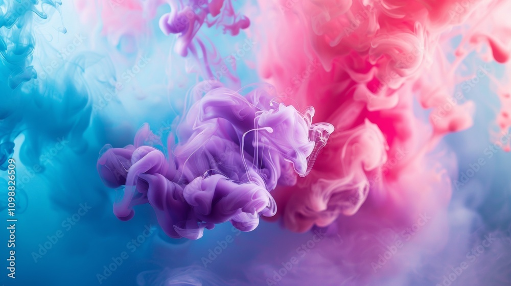 Fototapeta premium Abstract blend of purple and blue ink in water