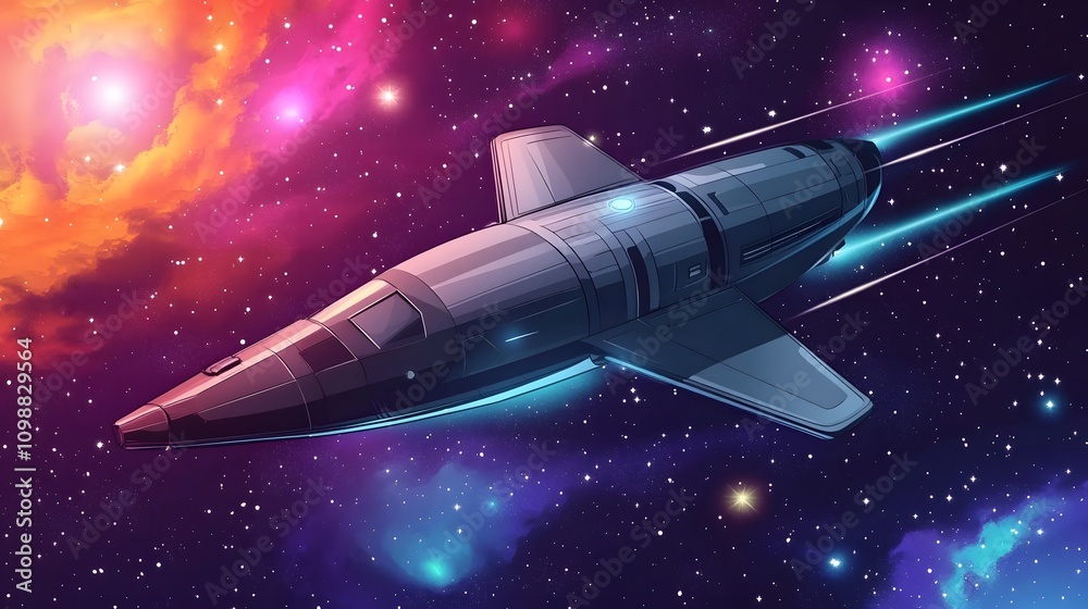 Fototapeta premium Spaceship soaring through vibrant nebula. (1)