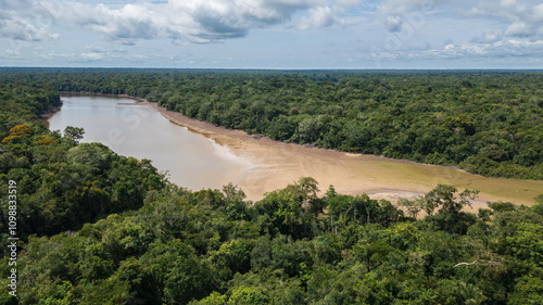 NANAY RIVER, IN THE DRY SEASON IN THE PERUVIAN AMAZON, DRY LAKES AND SAND WITH LITTLE WATER IN THE BLACK WATER RIVERS OR IGAPOS WITHIN THE ALLPAHUAYO MISHANA NATIONAL RESERVE photo