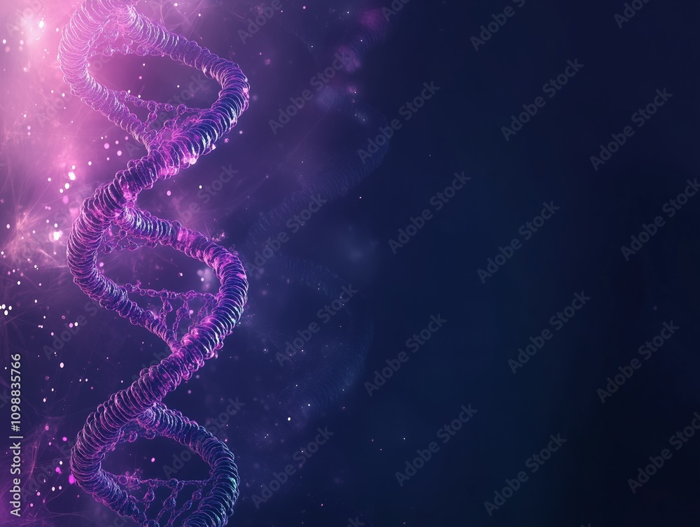 Obraz premium Abstract DNA Spin Microscopic View of Human Genome Structure on Dark Background