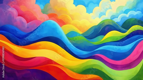 Surreal Abstract Landscape with Flowing Rainbow Clouds photo