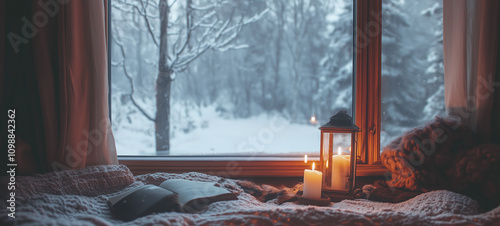 cozy home interior snowy outdoors window winter