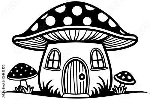 Fairy tale mushroom house, isolated on white background vector illustration photo