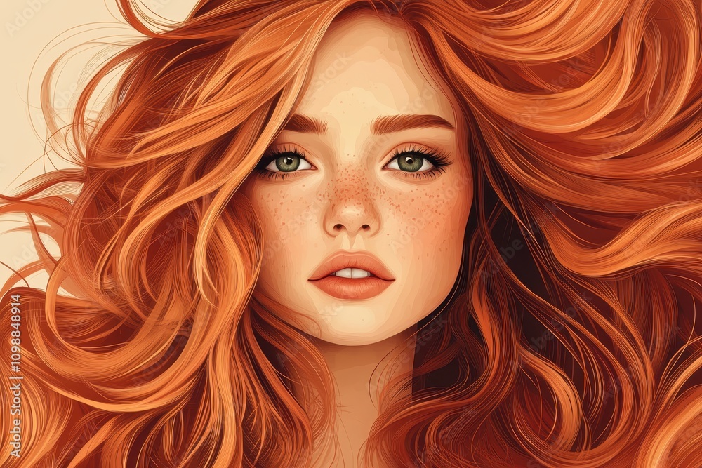 Obraz premium Image of a lovely young woman with long red wavy hair