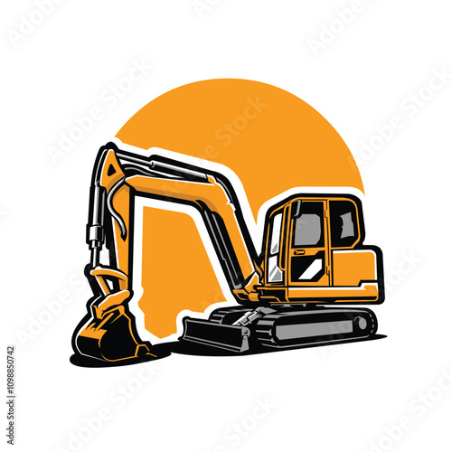 Mini excavator backhoe vector art illustration. Best for construction related industry