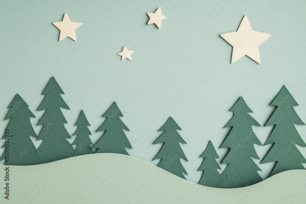 Obraz premium Paisagem de natal em miniatura com Papai Noel, renas e pinheiros cobertos de neve, estilo lúdico e colorido, criado por IA generativa.