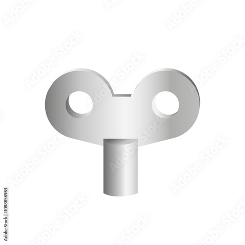 Universal Silver Radiator Clock Key. Airflow Service key. Isolated on white background.