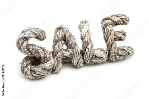 Creative display of sale word made from shoelaces on a white background