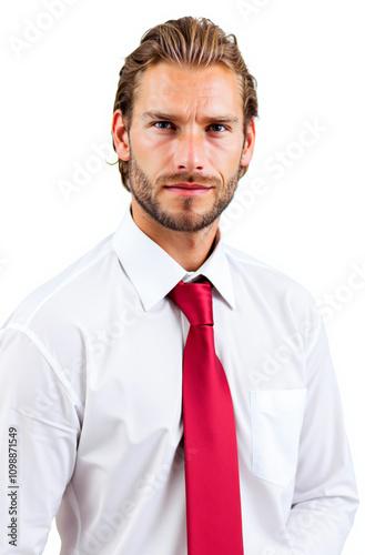 Portrait of confident businessman wearing white shirt and red tie