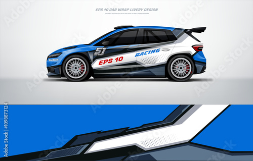 Racing Car branding with racing wrap decal or livery design. Abstract racing graphics Editable vector template.