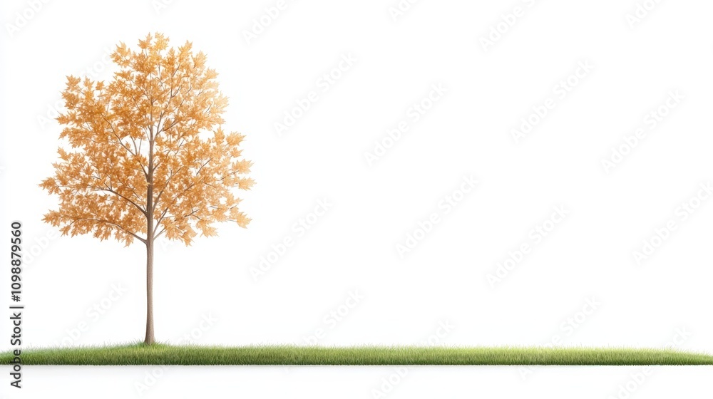 Obraz premium Solitary autumn tree in minimalist landscape on a grass strip