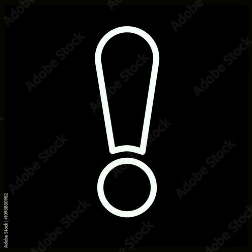 Exclamation mark white outline on black background vector, exclamation mark sign on white linear illustration 