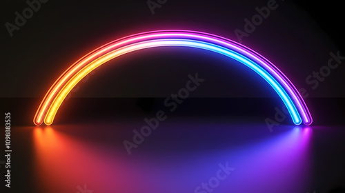 Neon light shapes on black background,rainbow colors, empty space, retro style, fashion show stage, abstract background, 3d rendering,conceptual image. Neon. Illustration photo