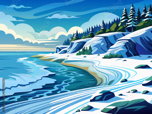 beach and winter landscape, 