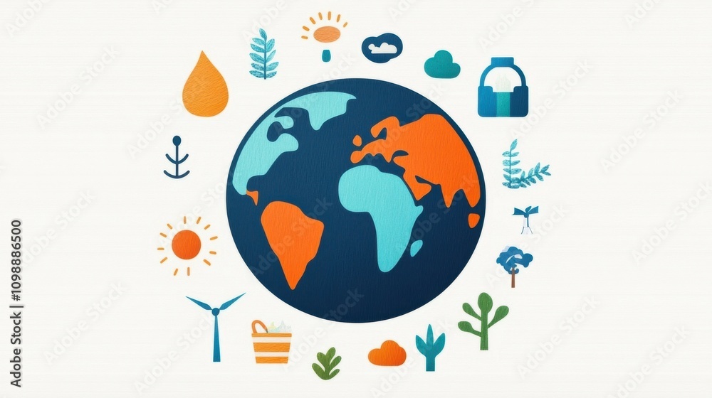 Fototapeta premium Eco-Conscious Globe with Environmental Icons