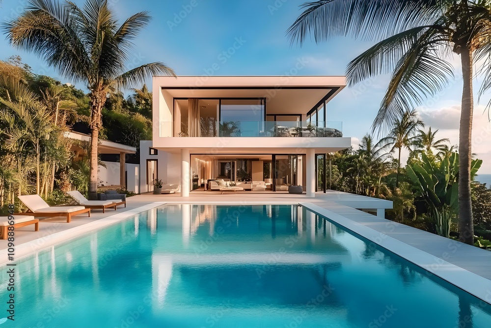 Fototapeta premium Modern Villa with Large Swimming Pool Surrounded by Nature