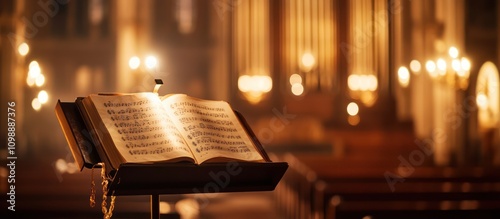 Hymn Book on Lectern in a Church at Night