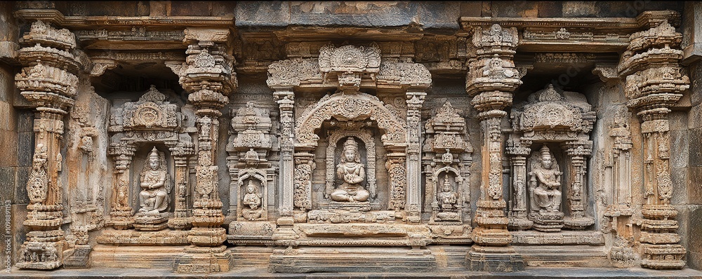 Fototapeta premium Intricate stone carvings ancient temple architectural heritage historical site close-up cultural significance