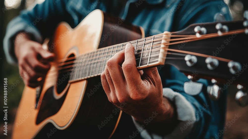 Fototapeta premium A passionate performer strumming melodies on the spanish guitar with skill and emotion