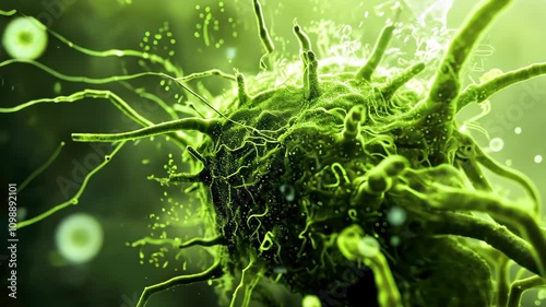 Sinister green monster bacteria and viruses launch an assault within the body's defenses. Ai Generated.