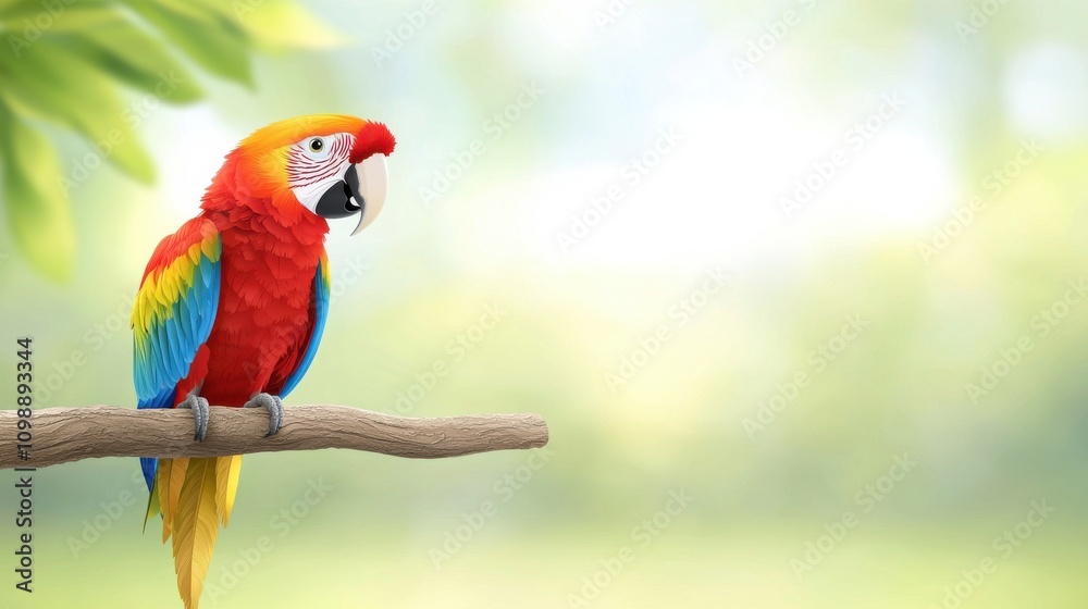 Obraz premium Vibrant Parrot Perched on Tree Branch in Nature Scene