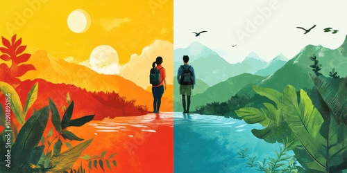 Freshstart ecotravel flat design side view sustainable tourism water color Splitcomplementary color scheme photo