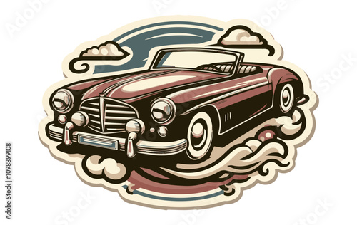 A retro-style car sticker on a white isolated background. Vector illustration of EPS 10.
