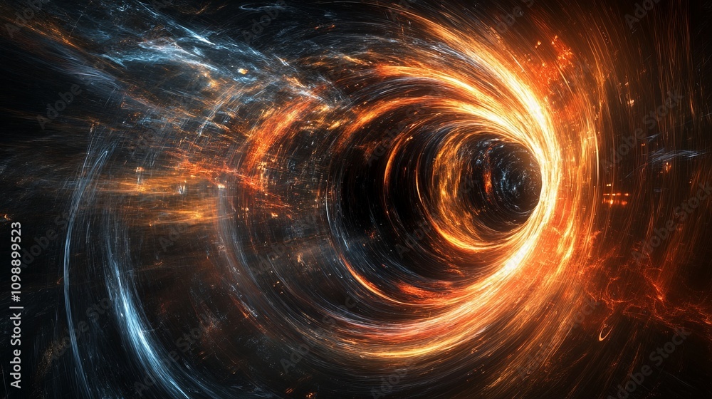 Obraz premium A conceptual image representing the intersection of black hole physics and quantum field theory, blending scientific and artistic elements
