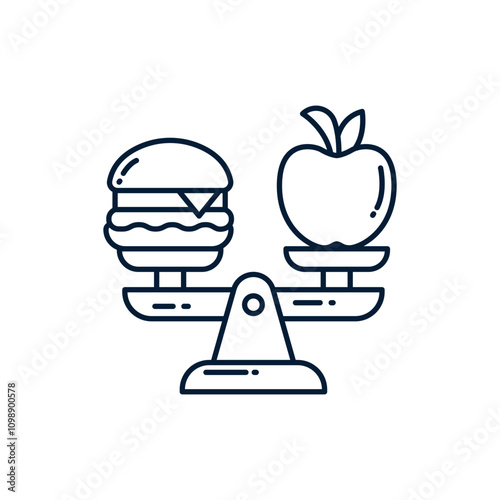 Diet Food Balance with Hamburger and Apple Fruit