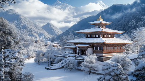 Wallpaper Mural Snowy Temple in Majestic Mountain Valley Torontodigital.ca