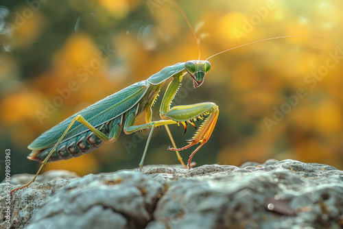 Mantis on a green background  photo