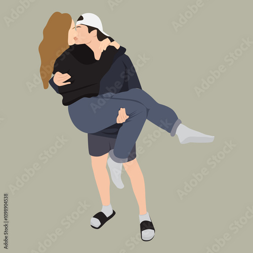 Couple kissing and cudle romantic minimalist illustration photo