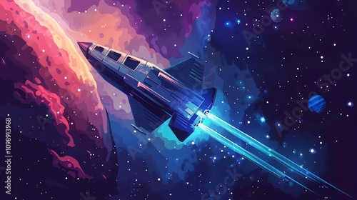 Wallpaper Mural A cartoon spaceship flying through space. Torontodigital.ca