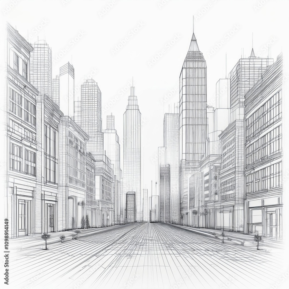 Fototapeta premium Sketch Concept Wireframe Black White with White Background