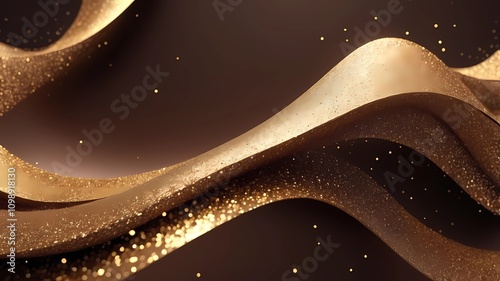 Abstract shine glow background. Gold (bronze) glitter wave on brown