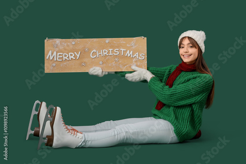 Young woman in ice skates s...