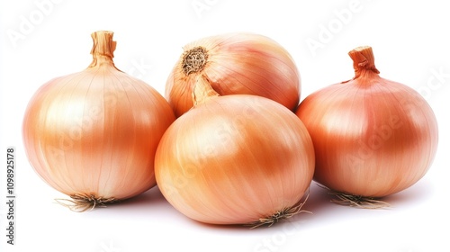 Wallpaper Mural Vibrant fresh onions with golden-brown skin grouped together against a pristine white background, showcasing their smooth texture and natural sheen. Torontodigital.ca