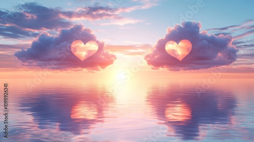 Heart-Shaped Clouds Embrace a Sunset over Water