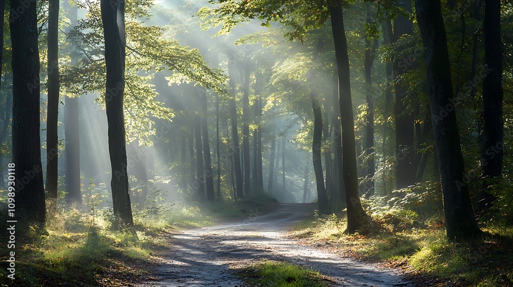 Obraz premium Sunbeams in Forest Path