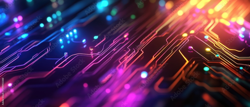 Obraz premium A colorful electronic circuit board with many small lights