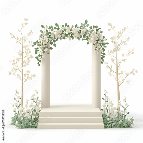 Elegant White Arch with Floral Decor for Weddings and Special Events in Minimalist Style