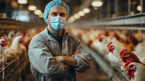 Bird Flu Virus Outbreak in Poultry Farm with Chicken, Avian Influenza Threat to Humans and Mammals, Farmer's Role in Disease Control and Prevention