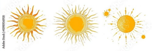 Hand-Drawn Sun Icons Collection with Colorful Designs for Summer and Sunshine Themes photo