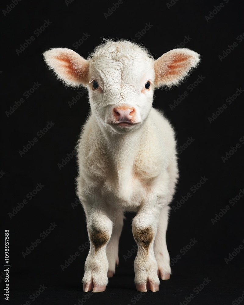 Fototapeta premium the baby Berkshire front view, white copy space on right, Isolated on black Background