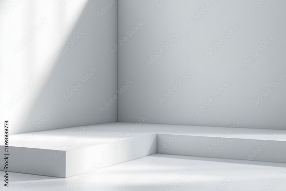 Fototapeta premium Minimalist White Room Corner Empty Indoor Design Modern Space Clean Background Light Architecture