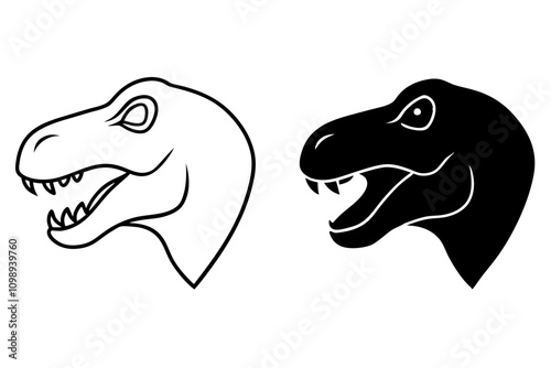 head of a dinosaur line art on white background.