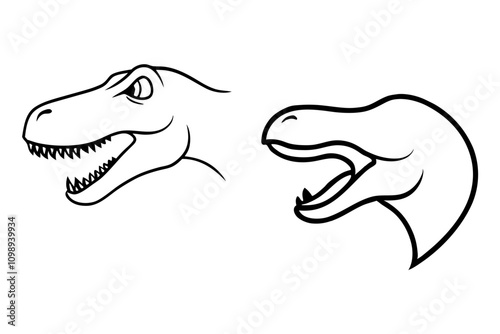 head of a dinosaur line art on white background.